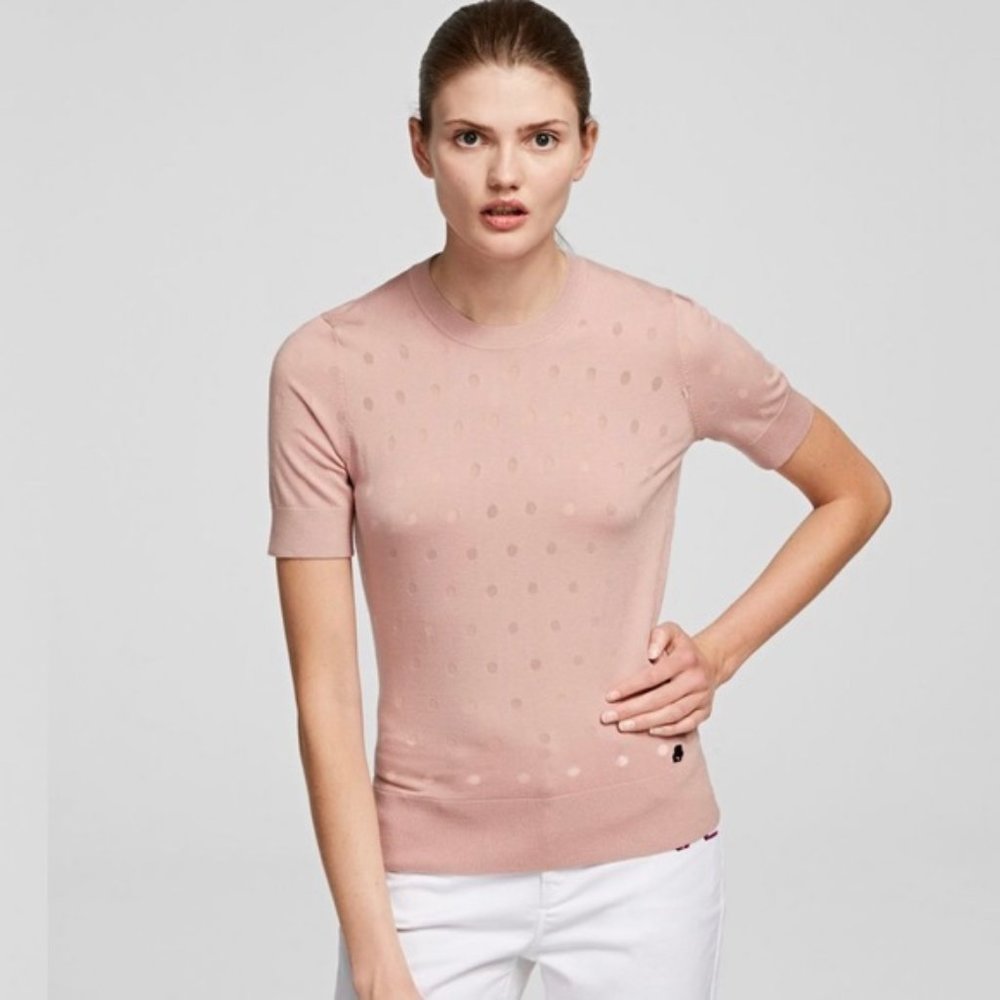 Karl Lagerfeld Blush Dotted Knit Top Large